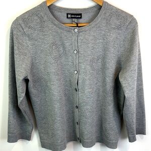 NWT Cable and Gauge Gray Knit Cardigan with hearts size L